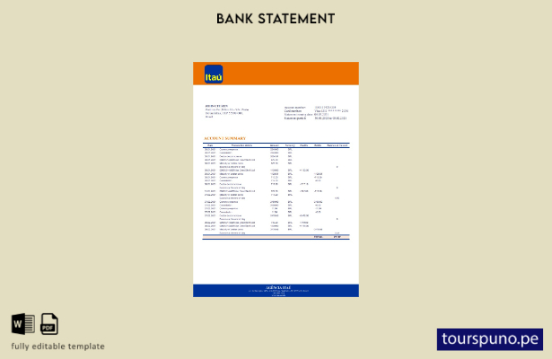 listo para imprimir plantilla de word   extracto bancario de Brasil Itaú